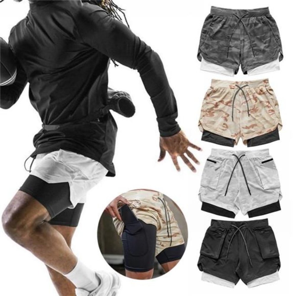 New Running Shorts Men 2 In 1 Double-deck QuickDry